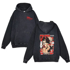 Vintage Anime Print Washed Loose Hoodie