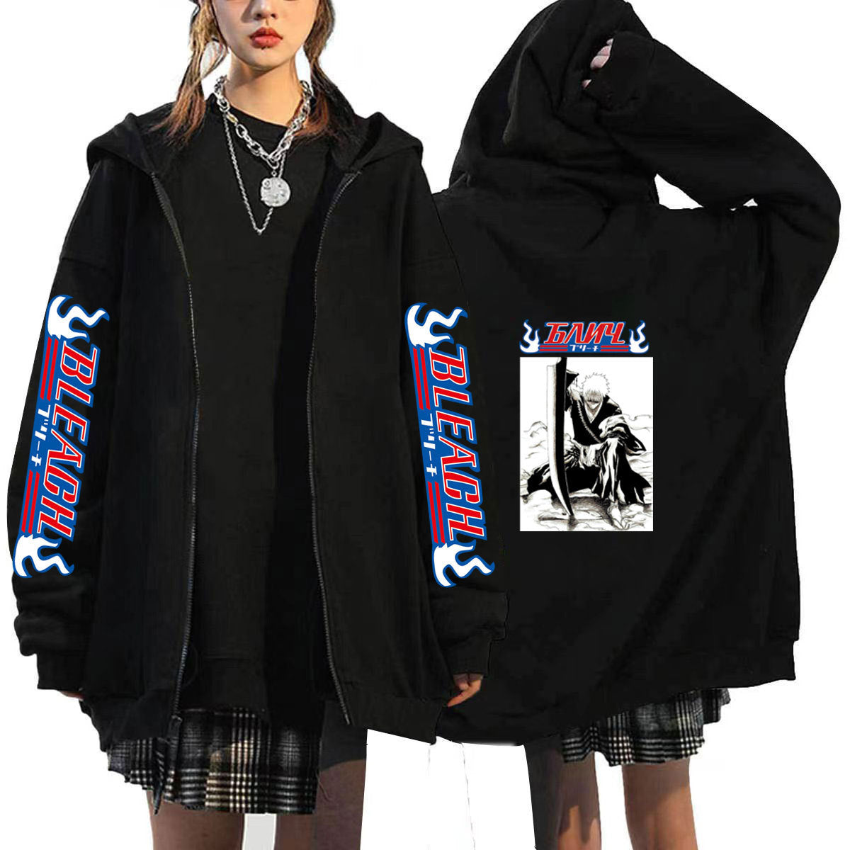 Unisex Anime Printed Loose Zipper Hoodie