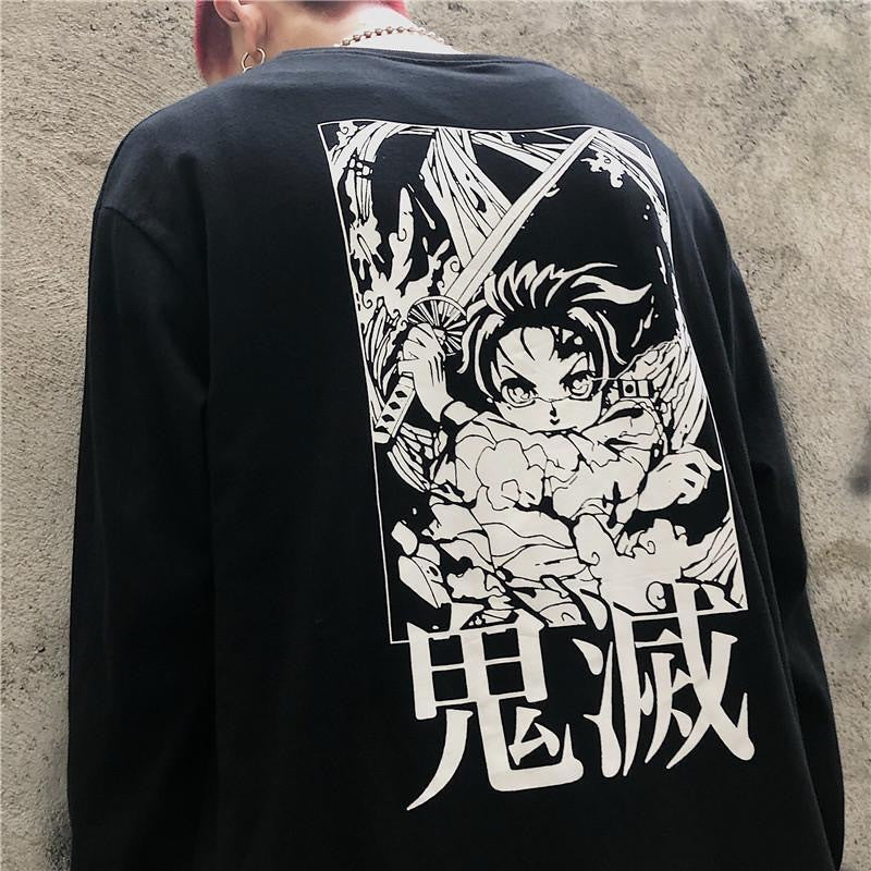 Trendy Men's Anime Loose Long-sleeved T-shirt