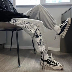 Men's Casual Anime Printed Loose Drawstring Sweatpants