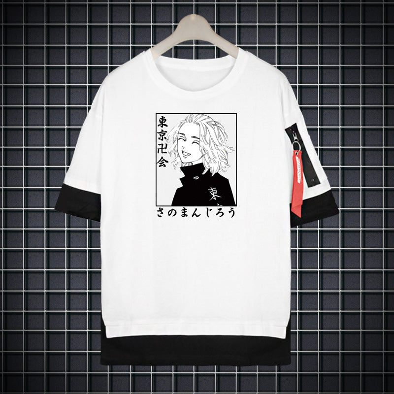 Unisex Anime Manjiro Loose Fake Two Casual T-Shirt