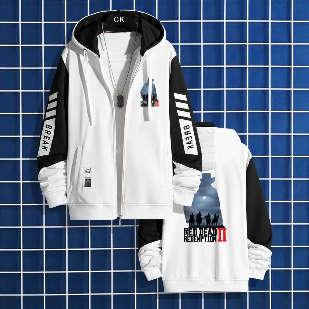 Unisex Game Graphic Zipper Hooded Loose Jacket