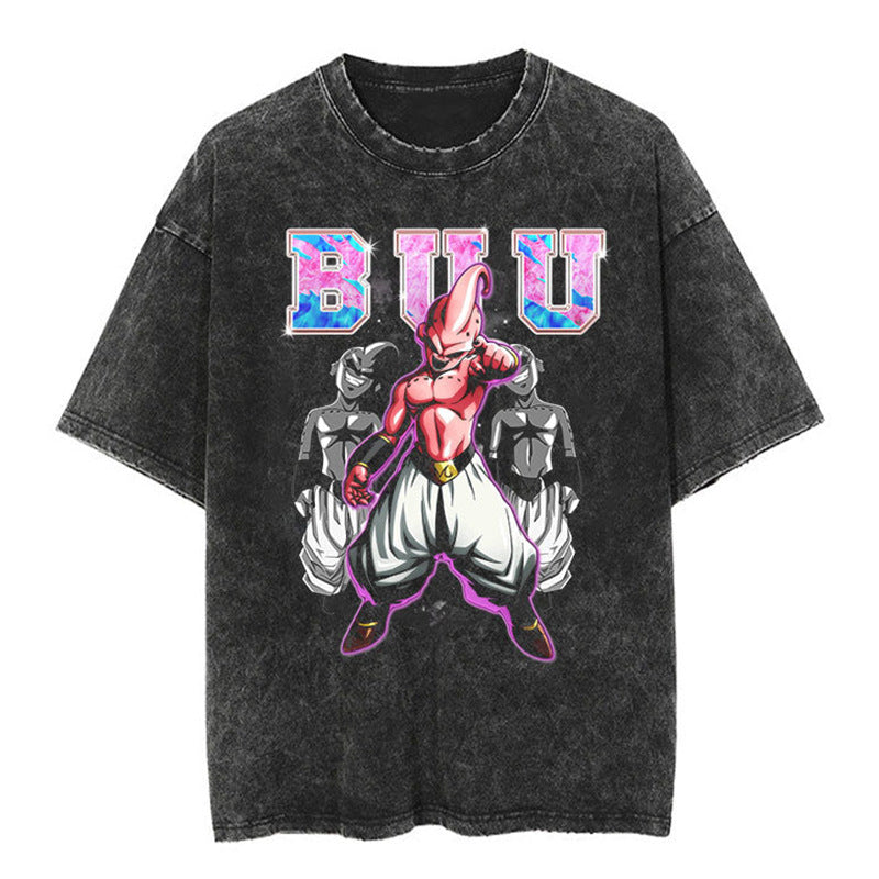 Unisex Vintage Anime Washed Short Sleeve T-shirt
