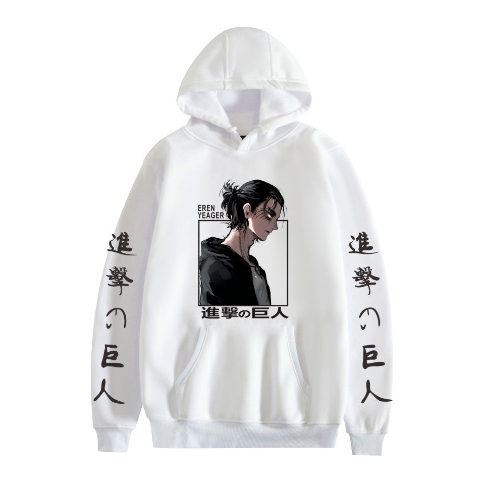 Casual Anime Pattern Print Pocket Drawstring Hoodie