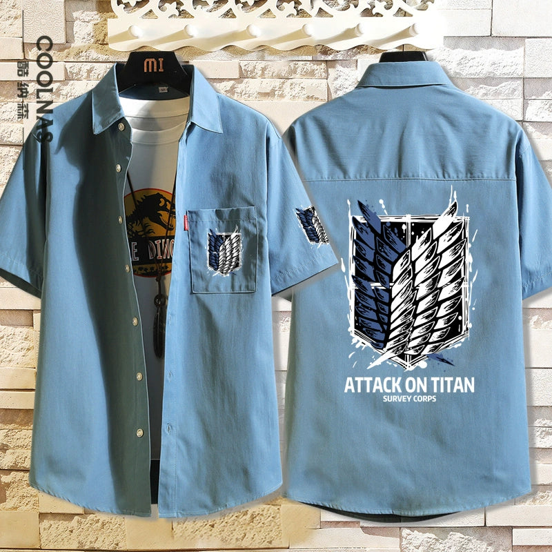 Men's Anime Survey Corps Short Sleeve Loose Shirt