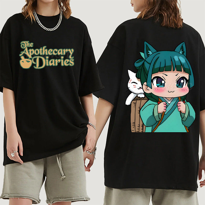 Girl's Anime Round Neck Loose T-shirt