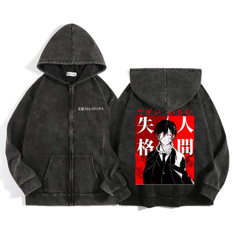 Vintage Anime Black Zipper Hoodie