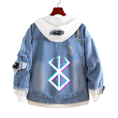 Unisex Anime Casual Hooded Denim Jacket