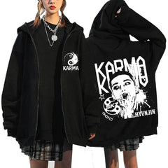 Kpop Karma Printed Hooded Zipper Thin Coat