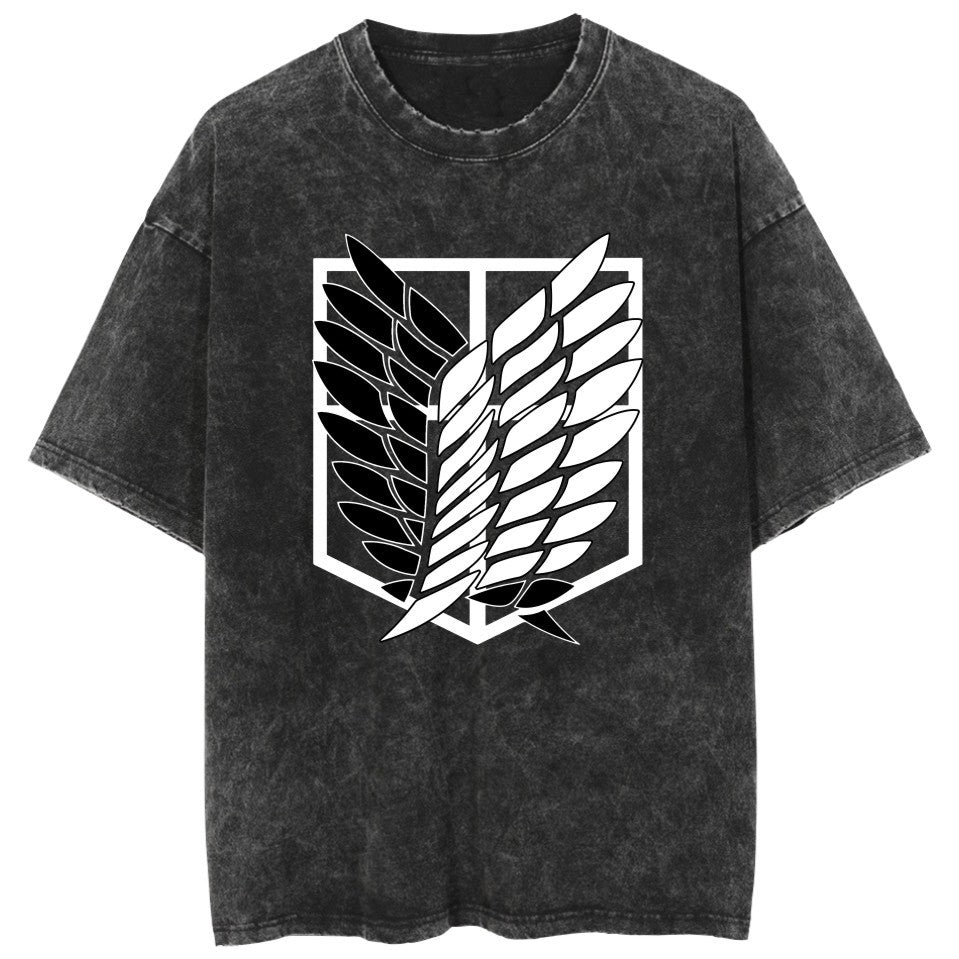 Vintage Anime Graphic Casual Cotton Washed T-Shirt