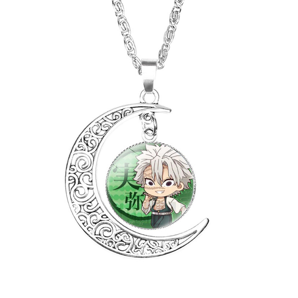 Chic Anime Moon Gem Pendant Necklace