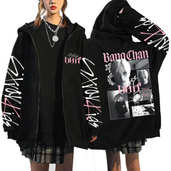 SKZ DO IT Poster Printed Hooded Zipper Coat