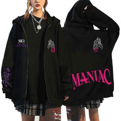 Chic Kpop Group Letter Printed Zip Up Hoodie