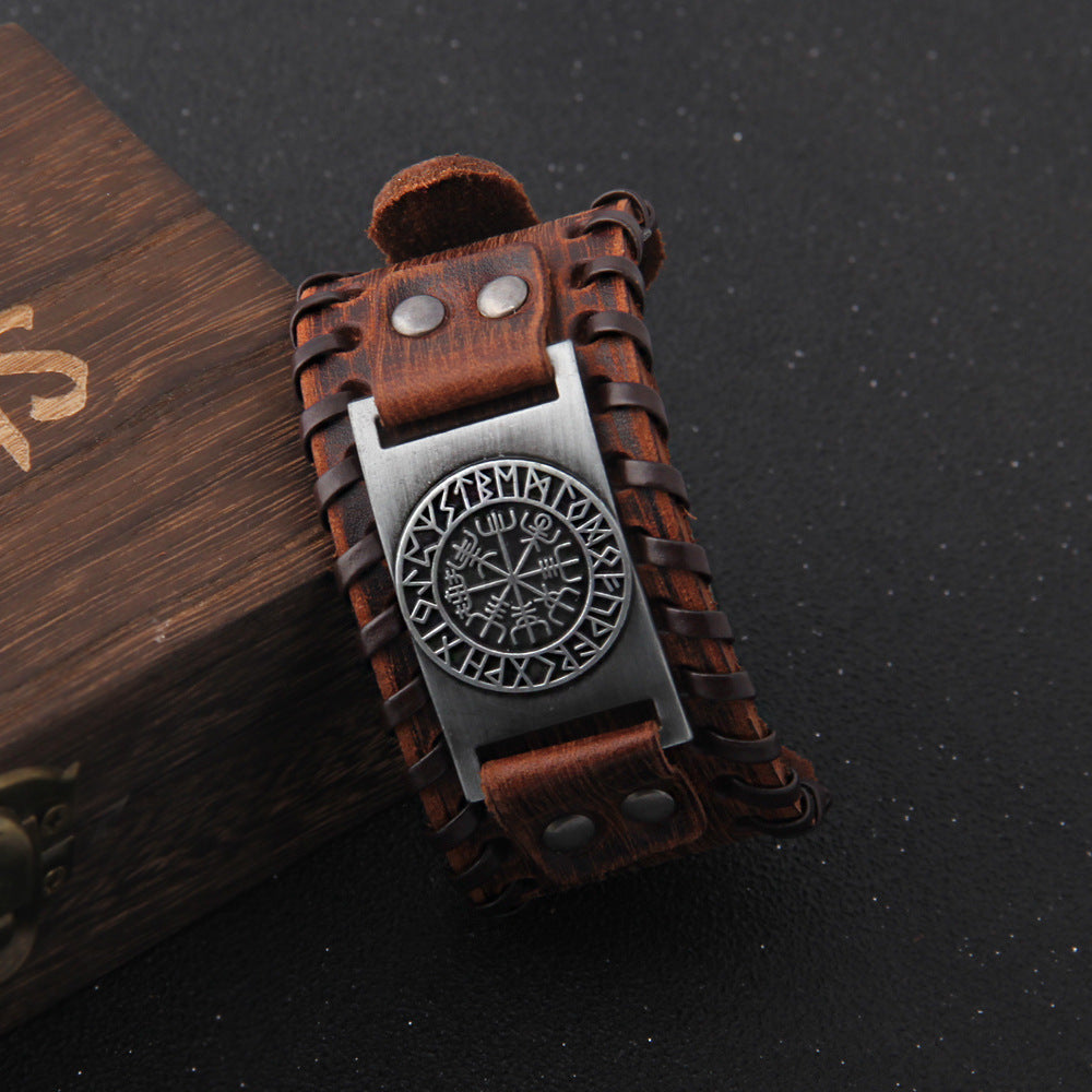 Men's Wolf Head Leather Bracelet