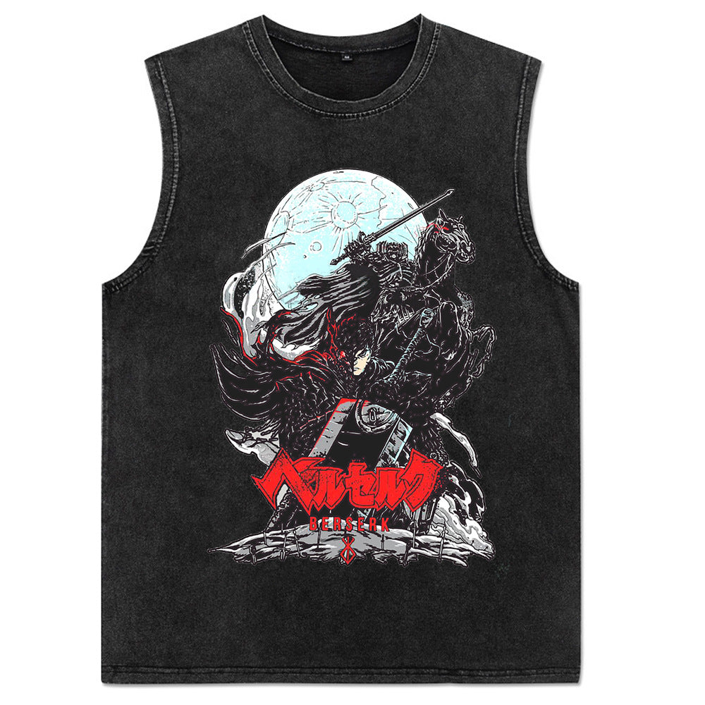 Trendy Men's Anime Print Washed Vest