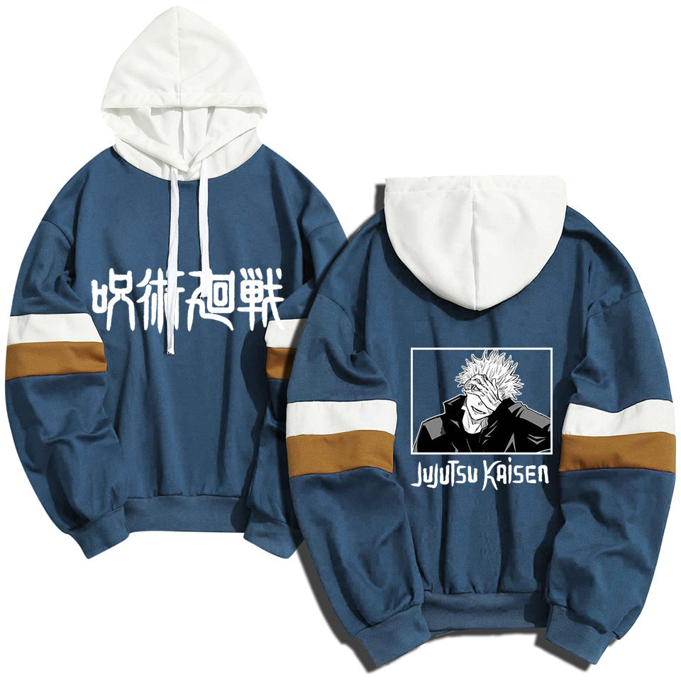 Unisex Anime Printed Color Block Casual Hoodie