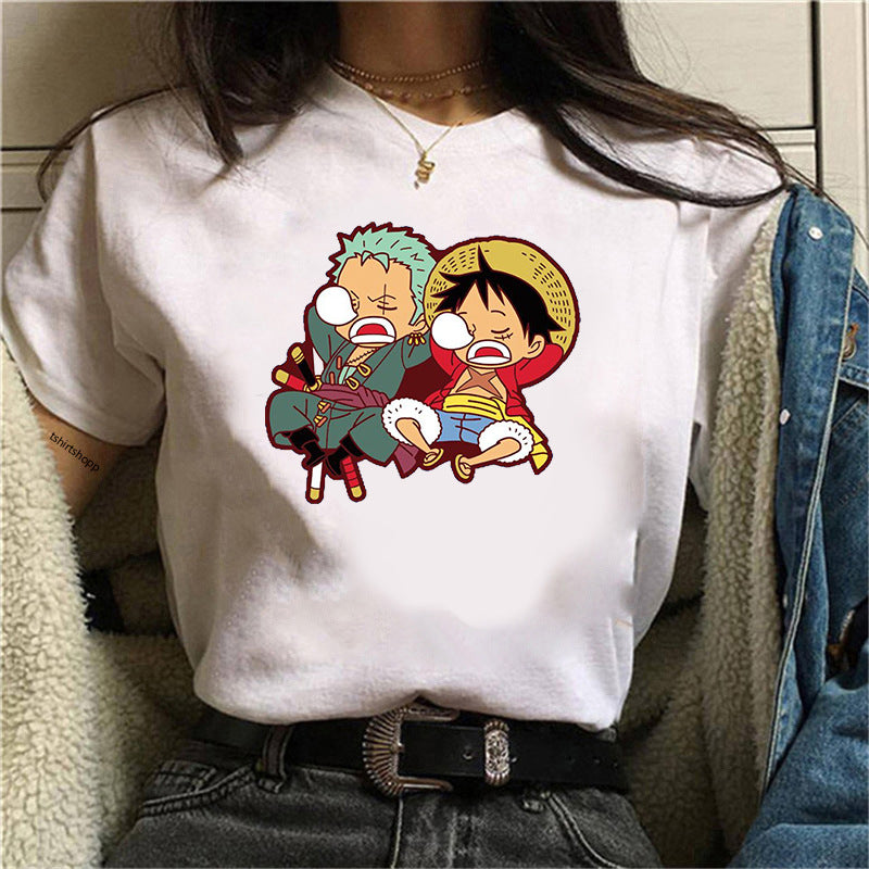 Casual Crew Neck Short Sleeve Luffy T-shirt