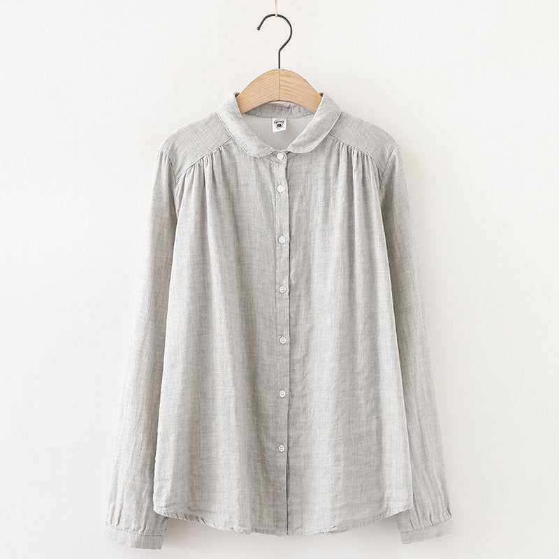 Women’s Cotton Long Sleeve Lapel Loose Shirt