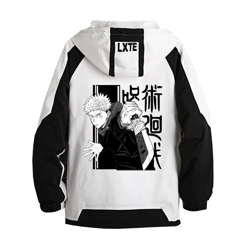 Trendy Anime Gojo Printed Hooded Casual Jacket