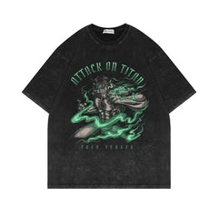 Vintage Anime Pattern Washed Short-sleeved T-shirt