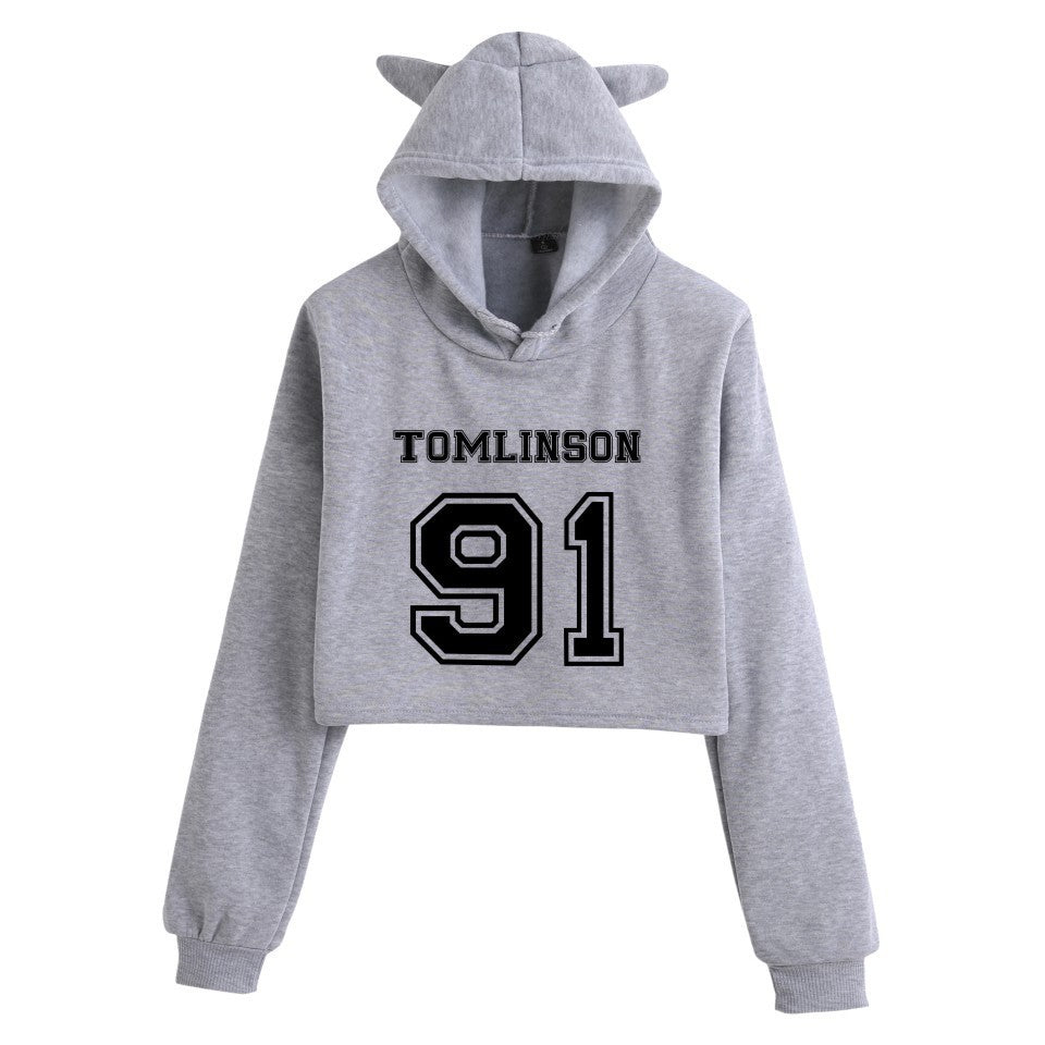 Women's 1D Letter Printed Crop Casual Hoodie