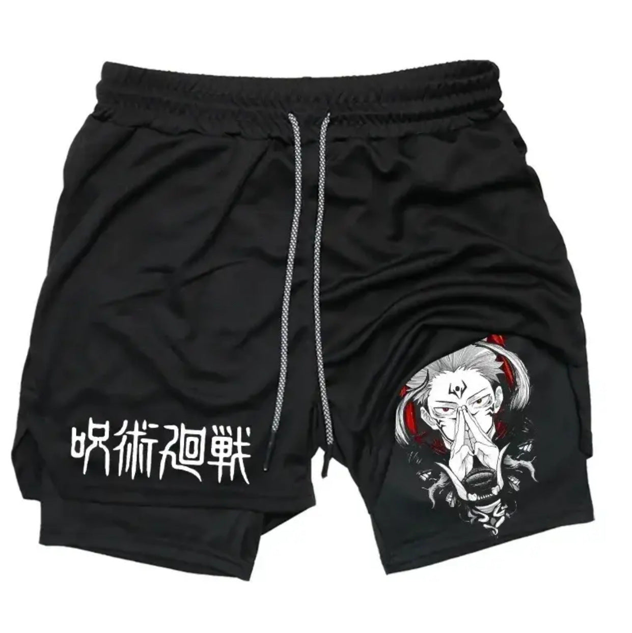 Men's Summer Anime Printed Double-layer Fitness Shorts