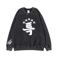 SKZ Album 5-Star Printed Washed Crew Neck Top