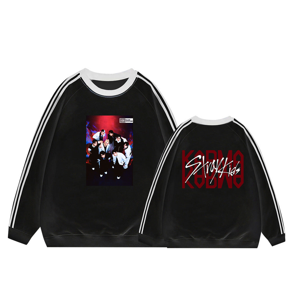 KARMA Album College Stripe Crew Neck Sweatshirt