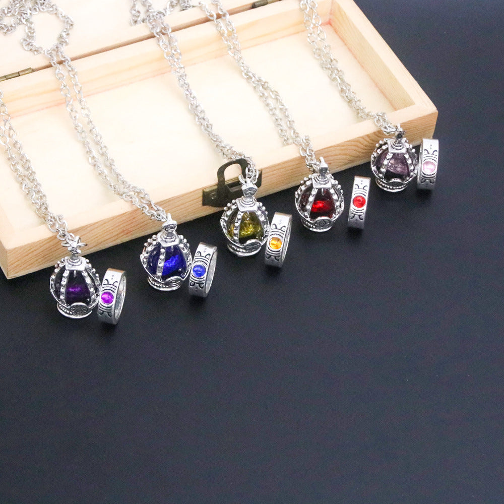 Anime Gem Pendant Necklace Ring Set