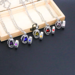 Anime Gem Pendant Necklace Ring Set