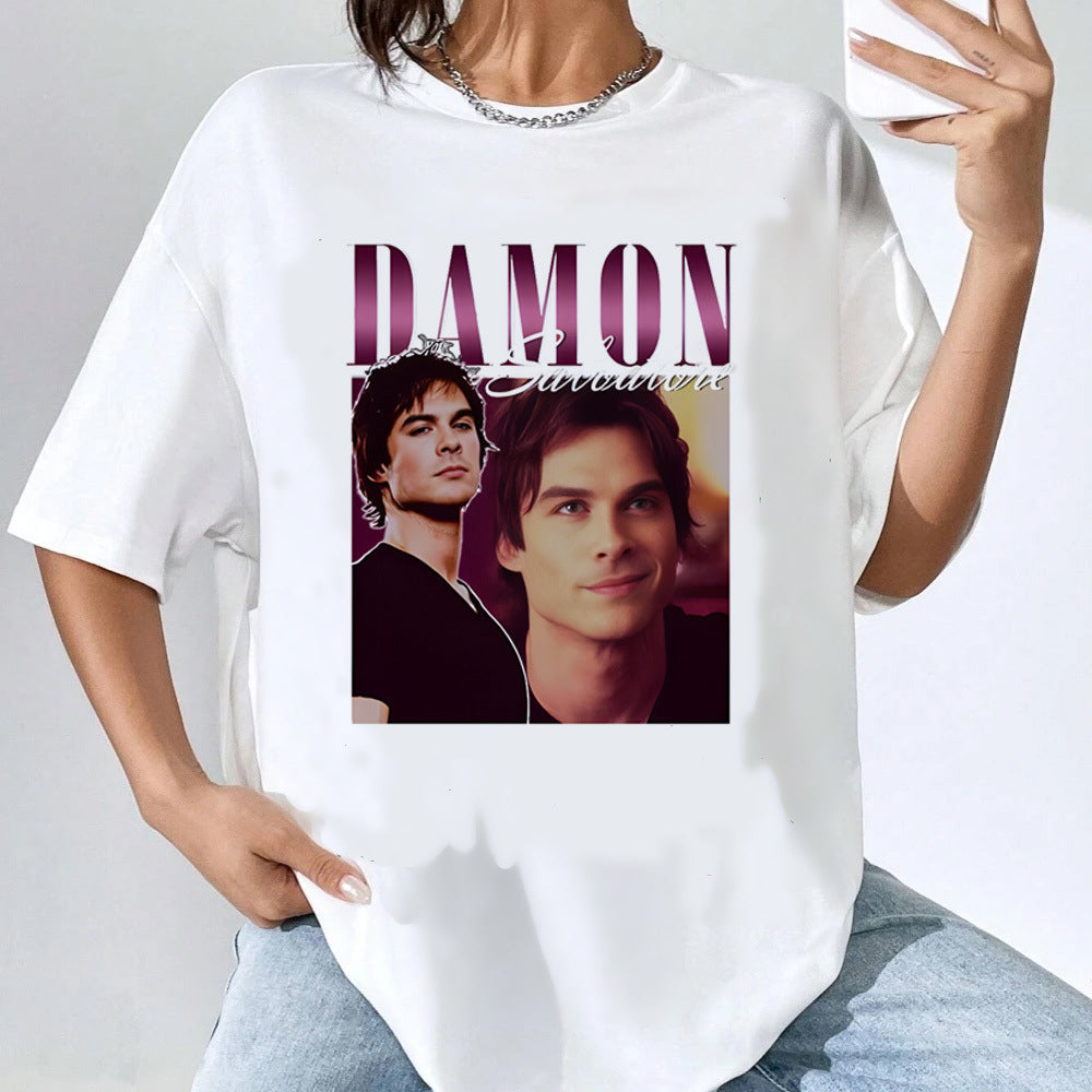 Vintage TVD Pattern Casual T-shirt