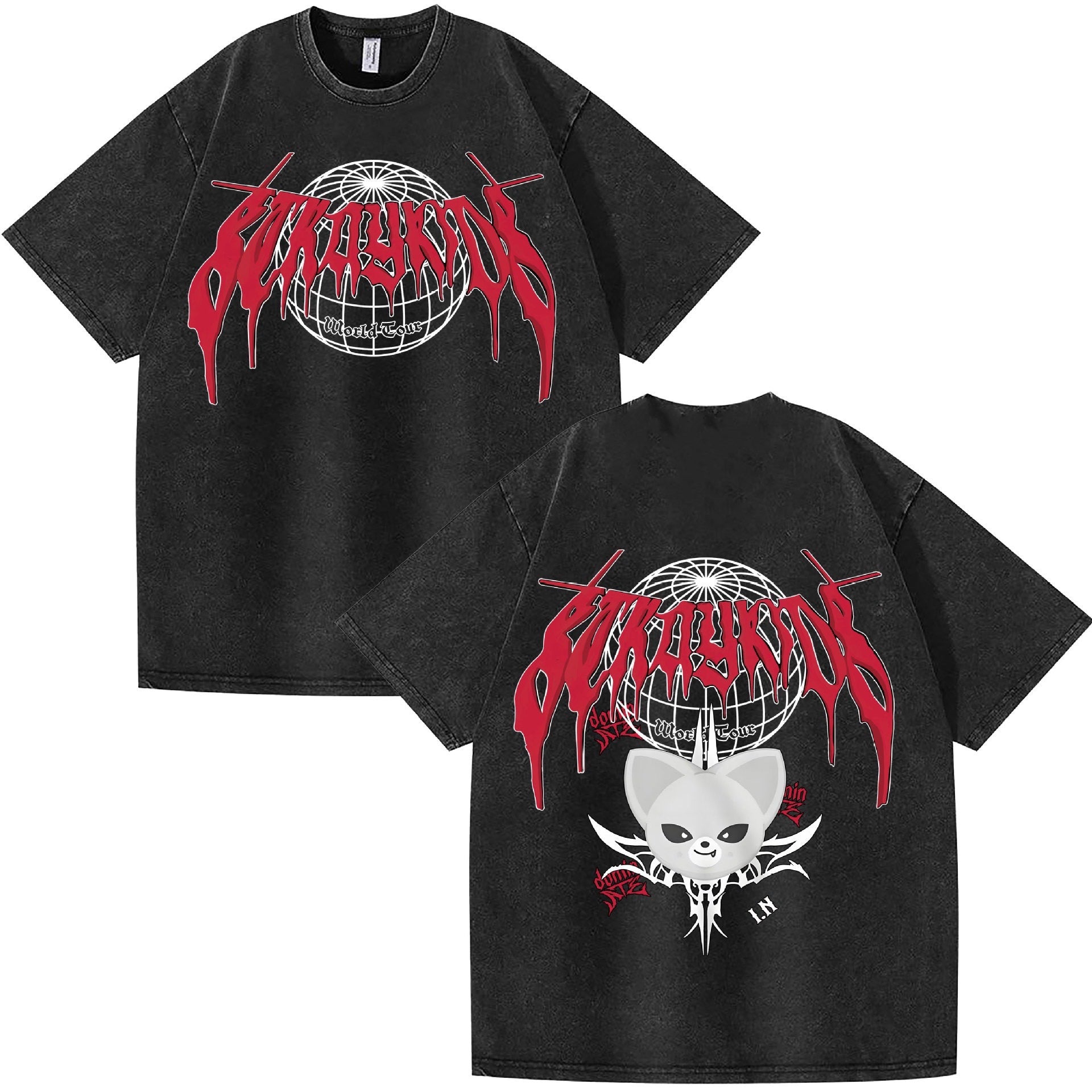 Unisex Kpop Dominate Pattern Washed T-Shirt
