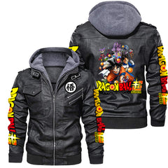 Men's Goku Print Hooded Pu Leather Jacket