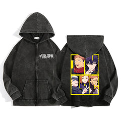 Unisex Anime Printed Washed Casual Zipper Hoodie