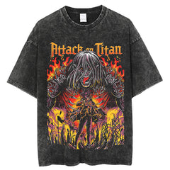 Vintage Washed Anime Pattern T-shirt