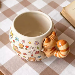 Cute Cat Handle Ceramic Mug