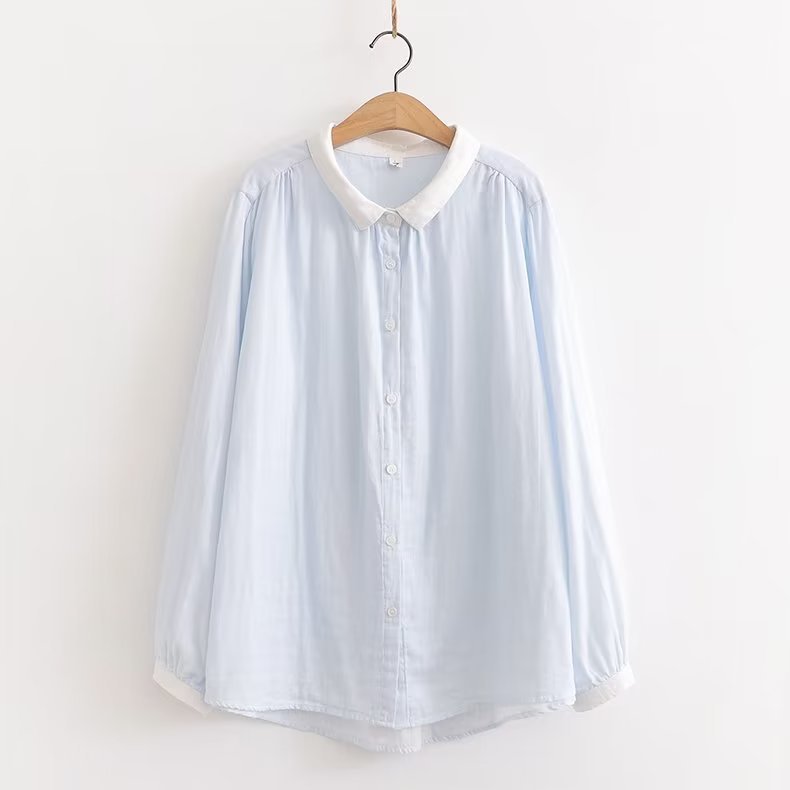 Japanese Mori Girl Stitching Collar Loose Long Sleeve Shirt