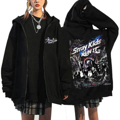 SKZ World Tour Run It Print Zip-up Unisex Hoodie