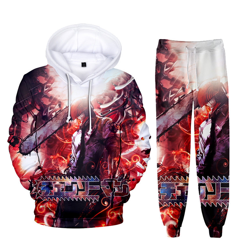 Trendy Anime Digital Print Hoodie Trousers Suit