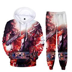 Trendy Anime Digital Print Hoodie Trousers Suit