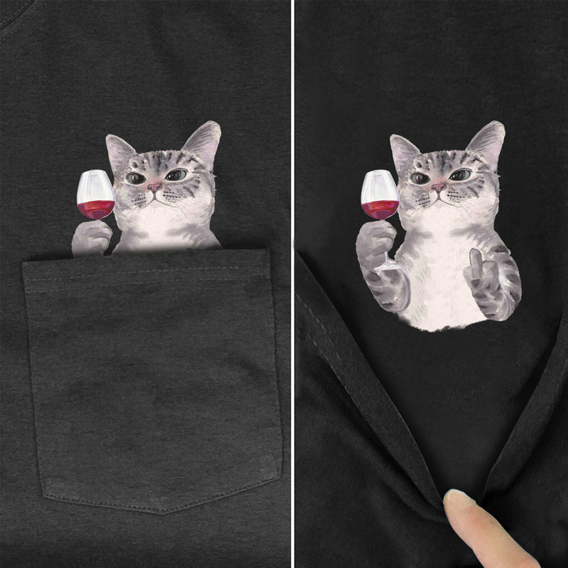 CHEEKY CRITTER POCKET TEE: A PLAYFUL SURPRISE INSIDE "GREY CAT"