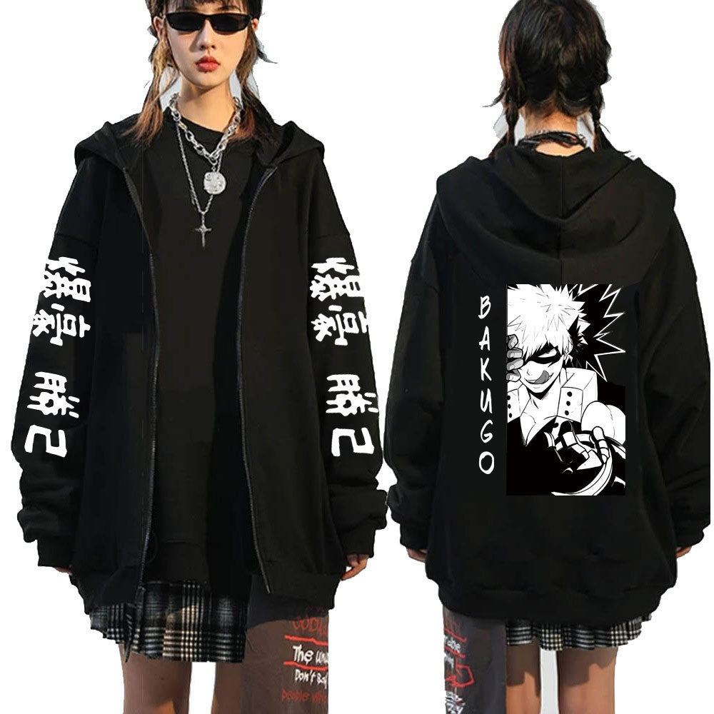 Unisex Anime Logo Printed Zipper Loose Hoodie