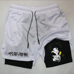 Men's Anime Printed Double Layer Casual Sports Shorts