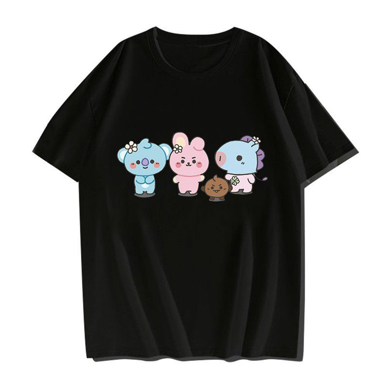 Cute Kpop Cartoon Printed Women's Loose T-shirt