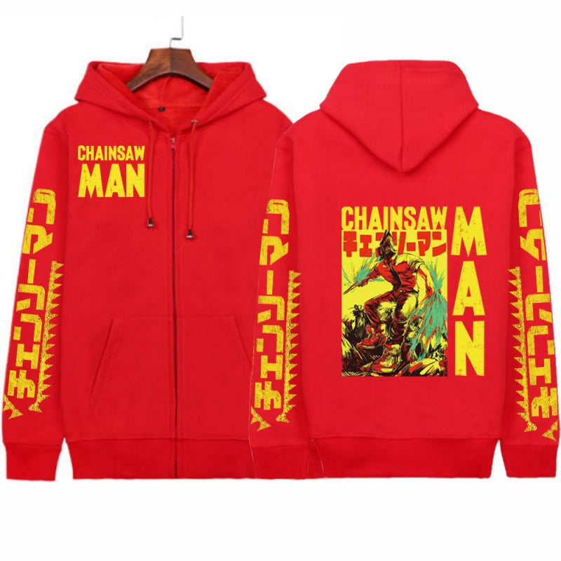 Unisex Anime Print Loog Sleeve Zipper Hoodie