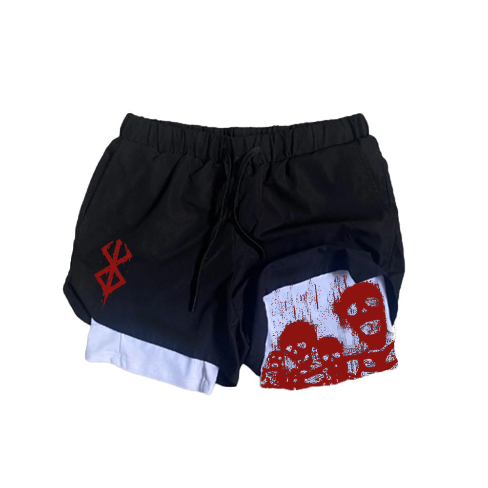 Men's Anime Digital Print Double-layer Fitness Shorts