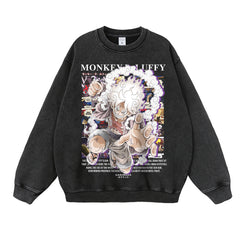 Trendy Anime Crew Neck Washed Loose Sweatshirt