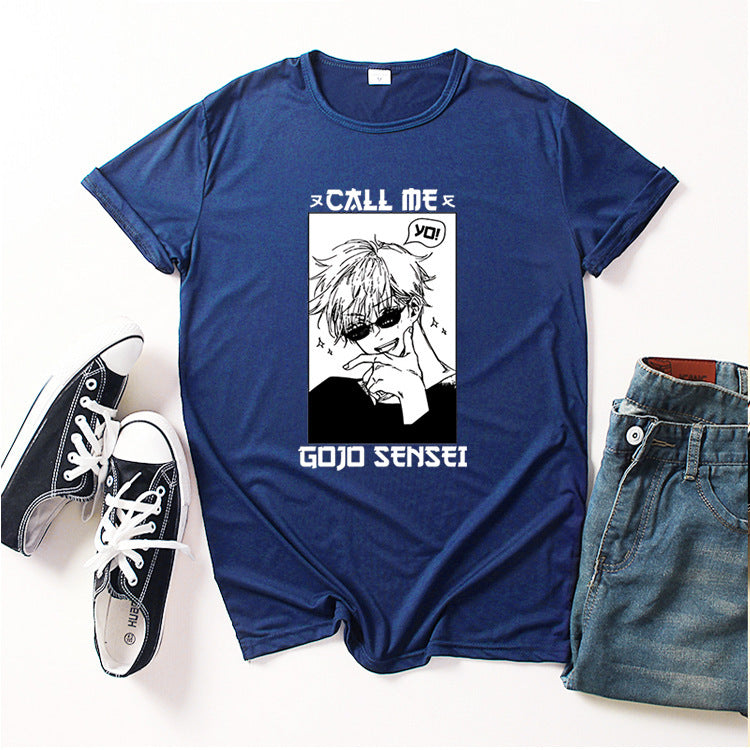 Creative Call Me Gojo Sensei Print Loose T-shirt