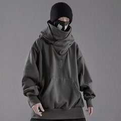 Men's Embroidery Turtleneck Kangaroo Pocket Hoodie