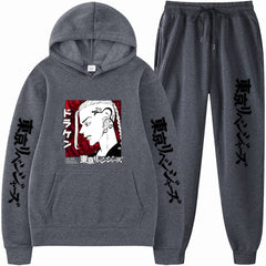 Unisex Anime Loose Casual Sports Hoodie Pants Suit